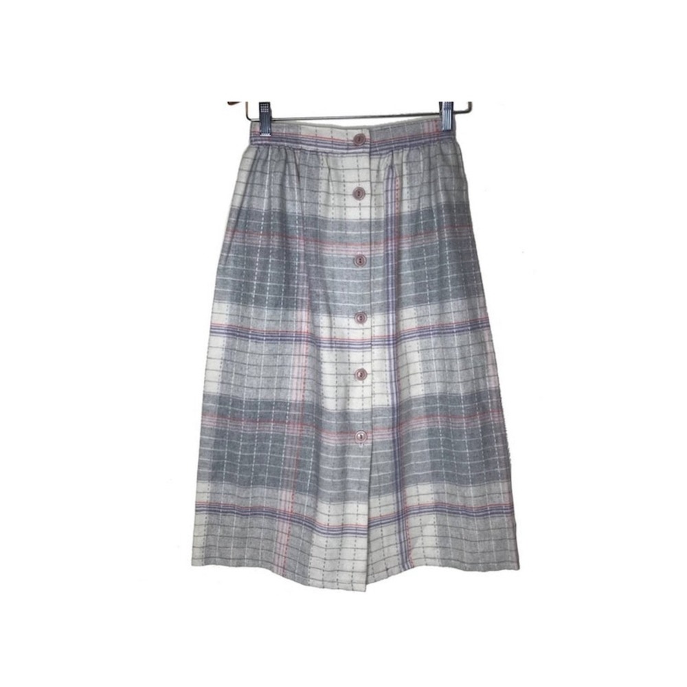 Vintage plaid midi skirt button down 80s retro